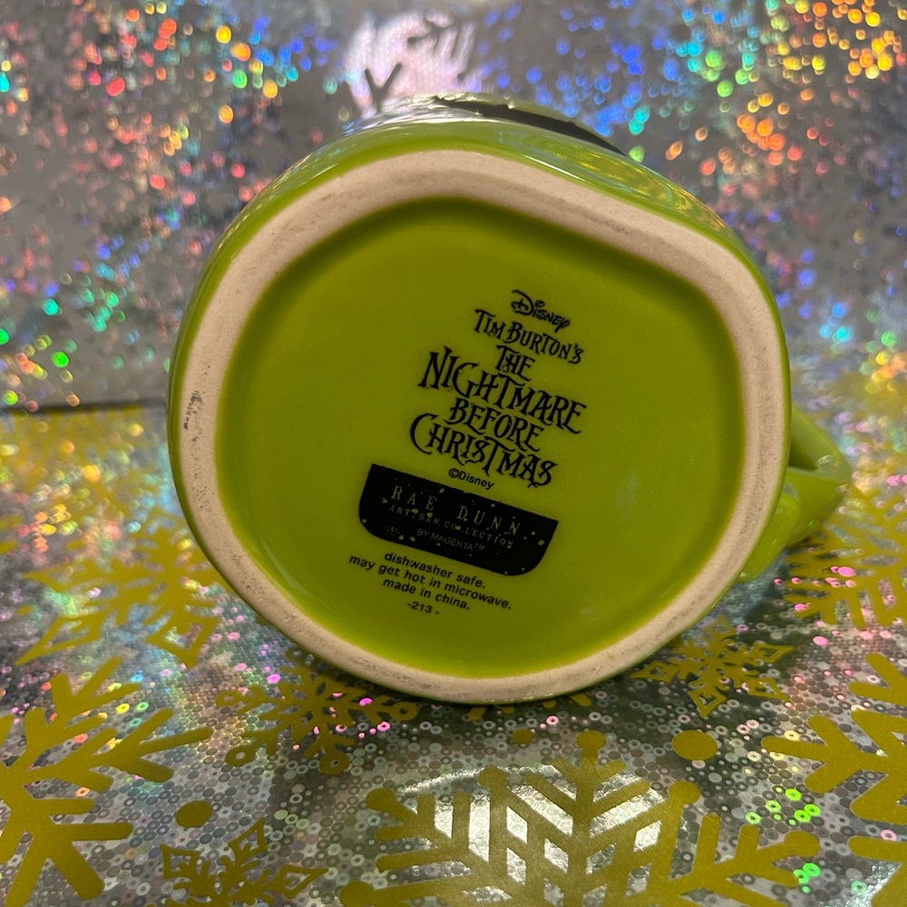 Rae Dunn Disney Oogie Boogie Green Halloween Mug with Black Face Design - Picture 3 of 3